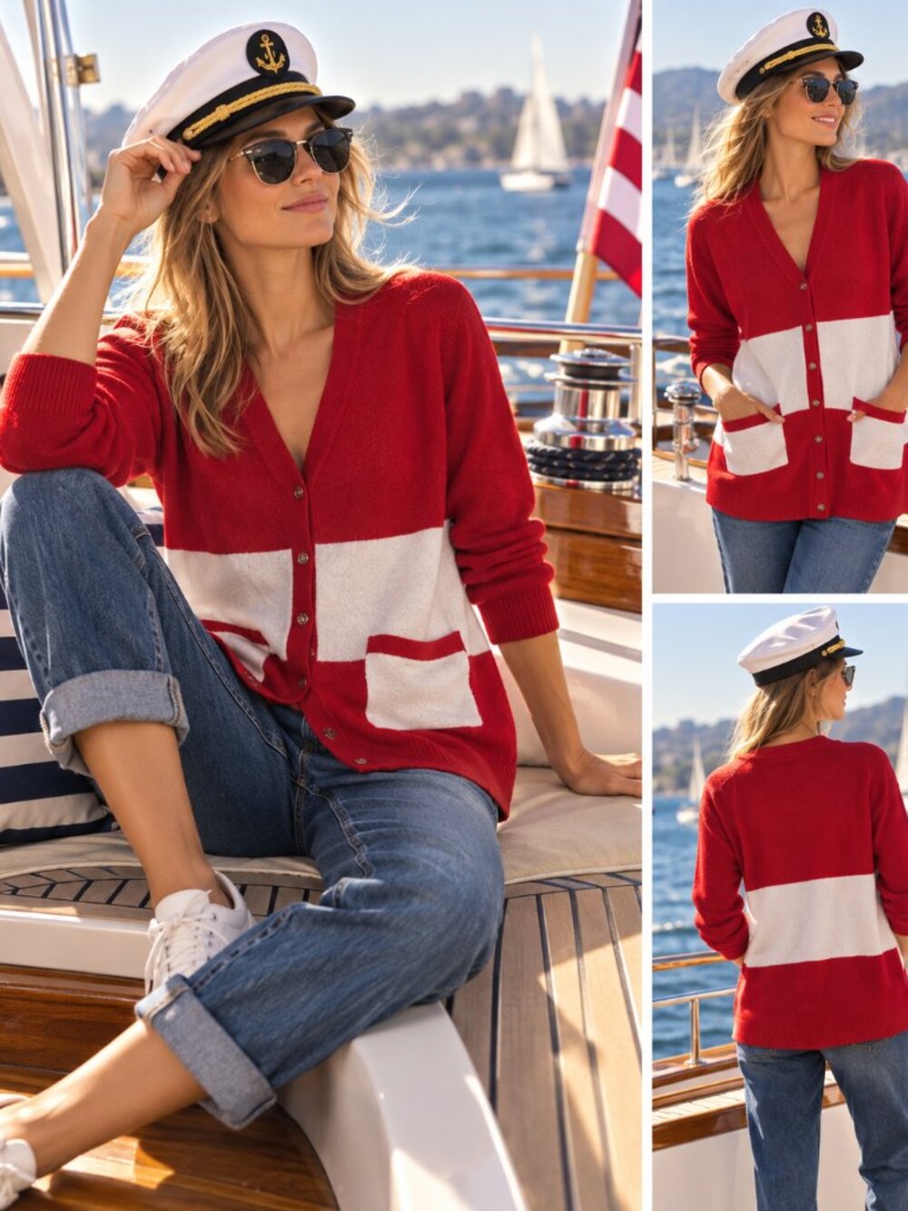 RARE⛵🎶  Quiet Luxury Meets Yacht Rock | Doncaster Colorblock Cardigan | L | EVC